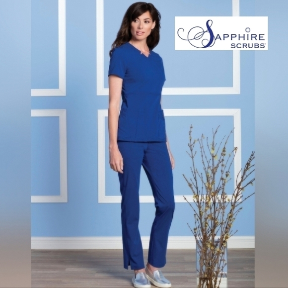 Sapphire Other - SAPPHIRE Navy Blue Scrub Set, Top XL And Pants Large Petite